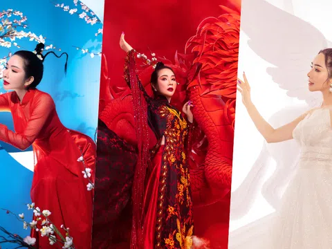 Hoa hậu Vivian Trần diện áo dài ‘đỏ rực’ mừng xuân 2022